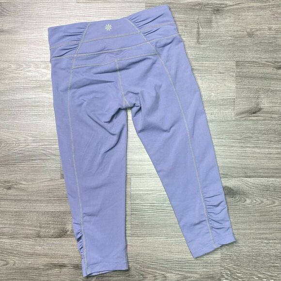 ATHLETA | sz XSP Women's Light Blue Gray Ruched Low Rise Balance Capri Legging - Picture 4 of 5